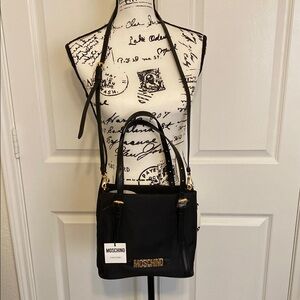 Moschino Black Crossbody Bag with Gold Accents